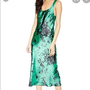 Topshop green black tie dye midi slip dress US 6